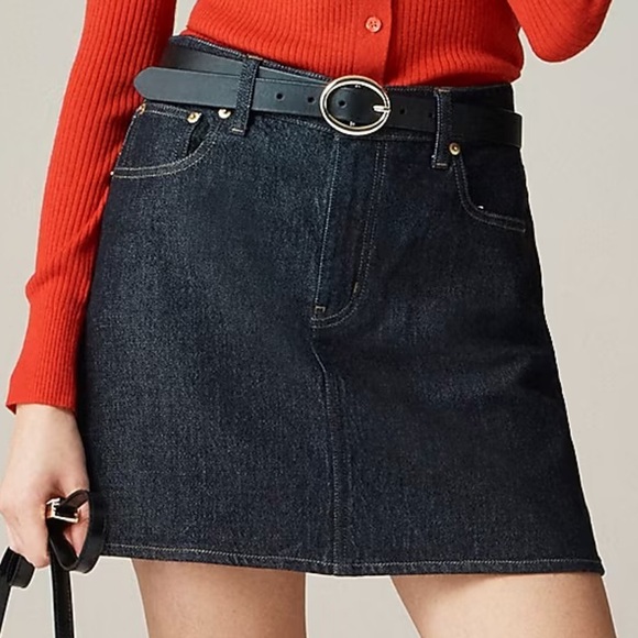 J. Crew Denim Mini Skirt Dark Wash Style:BT791 Fall 23' NEW Preppy Contemporary - Picture 2 of 14